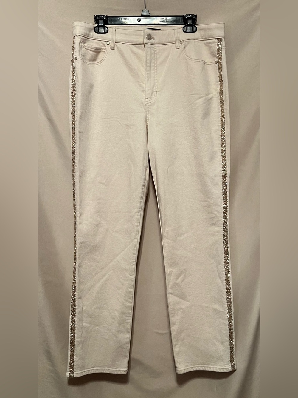 NWT Talbots Cream Straight-Leg Jeans with Gold Side Stripe - Picture 4 of 12
